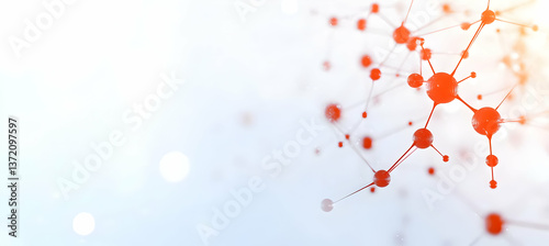 Obraz na płótnie Red Molecular Network Connecting Dots on White Backdrop for Scientific Innovation w salonie