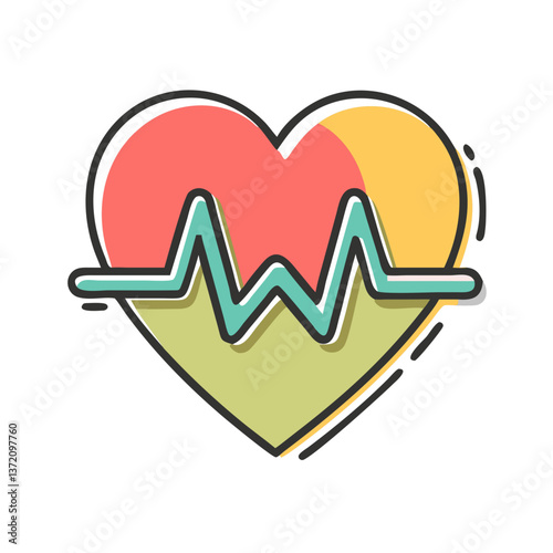 colorful cartoon heart icon with teal electrocardiogram (ECG) line across it,against a white background for health and medical blogs,cardiology websites,and healthcare apps