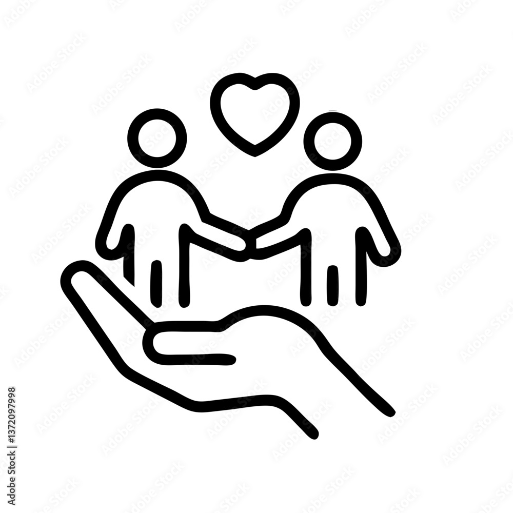 Hand holding two people icon. Use on websites and blogs about support, community, teamwork, social care, and human resources. Hand holding two people icon. Use on websites and blogs about support, community, teamwork, social care, and human resources.