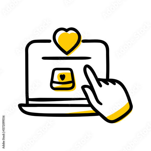 Online donation icon: laptop displaying a heart encompassing a dollar sign. Ideal for charity websites, financial blogs, and articles on online giving and fundraising.