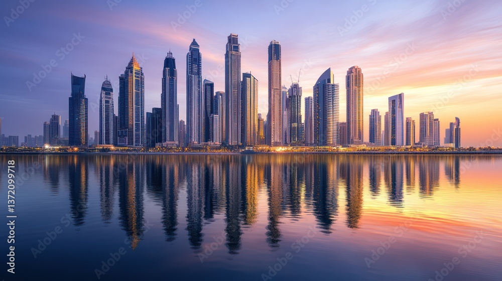 Fototapeta premium Cityscape sunrise reflection