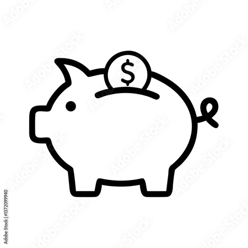 Simple black outline of piggy bank symbolizing saving,finance and money for personal finance blogs,banking sites or in educational materials about saving and budgeting.