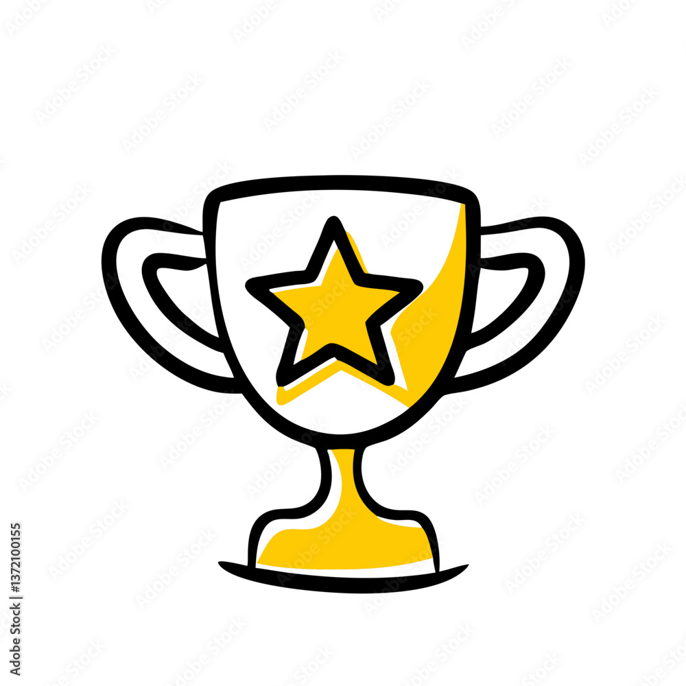 Trophy icon with a star, simple line art with yellow accents, isolated on white. Use for achievement, success, or award themed sites and blogs. Trophy icon with a star, simple line art with yellow accents, isolated on white. Use for achievement, success, or award themed sites and blogs.
