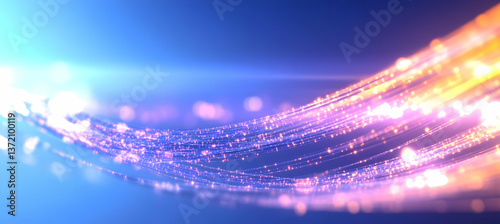 Vibrant Abstract Background Featuring Flowing Lines with Bokeh Effects in Blue Hue