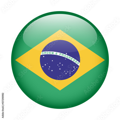 flag of Brazil, button round glossy icon