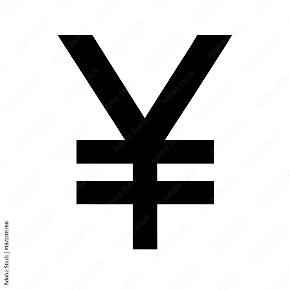 Obraz premium black Yen or Yuan currency symbol is displayed prominently on white background for financial websites,blogs about economics,or for content related to international trade and currency exchange