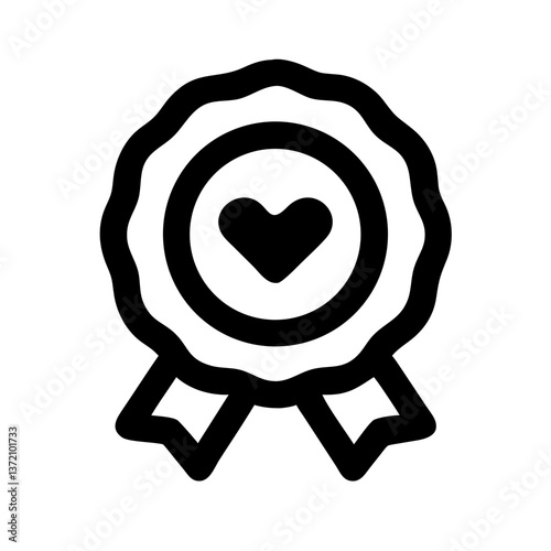 Heart badge with ribbon icon. Use on websites and blogs related to favorite content, top picks, loved items, quality endorsements, and charitable achievements.