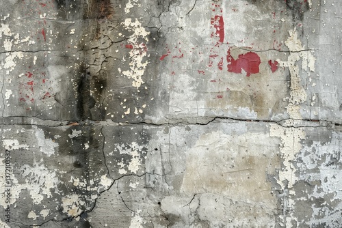 High Detail Picture of a Weathered Concrete Wall with Faded Paint and a Crack