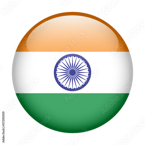 flag of India, button round glossy icon