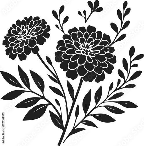 Black marigold flower silhouette vector