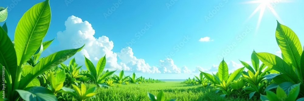 Obraz premium Lush green plants and clear blue sky, perfect for seasonal projects, background, vector, greenery