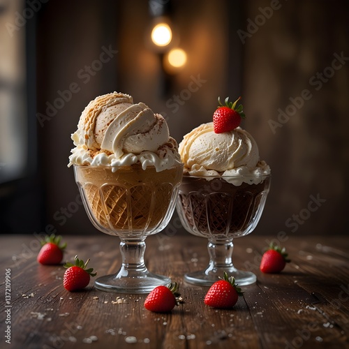 Delicious Ice Cream Sundaes with Strawberries