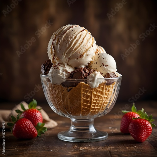 Delicious Ice Cream Sundaes with Strawberries
