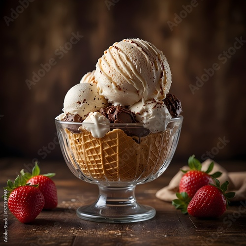 Delicious Ice Cream Sundaes with Strawberries