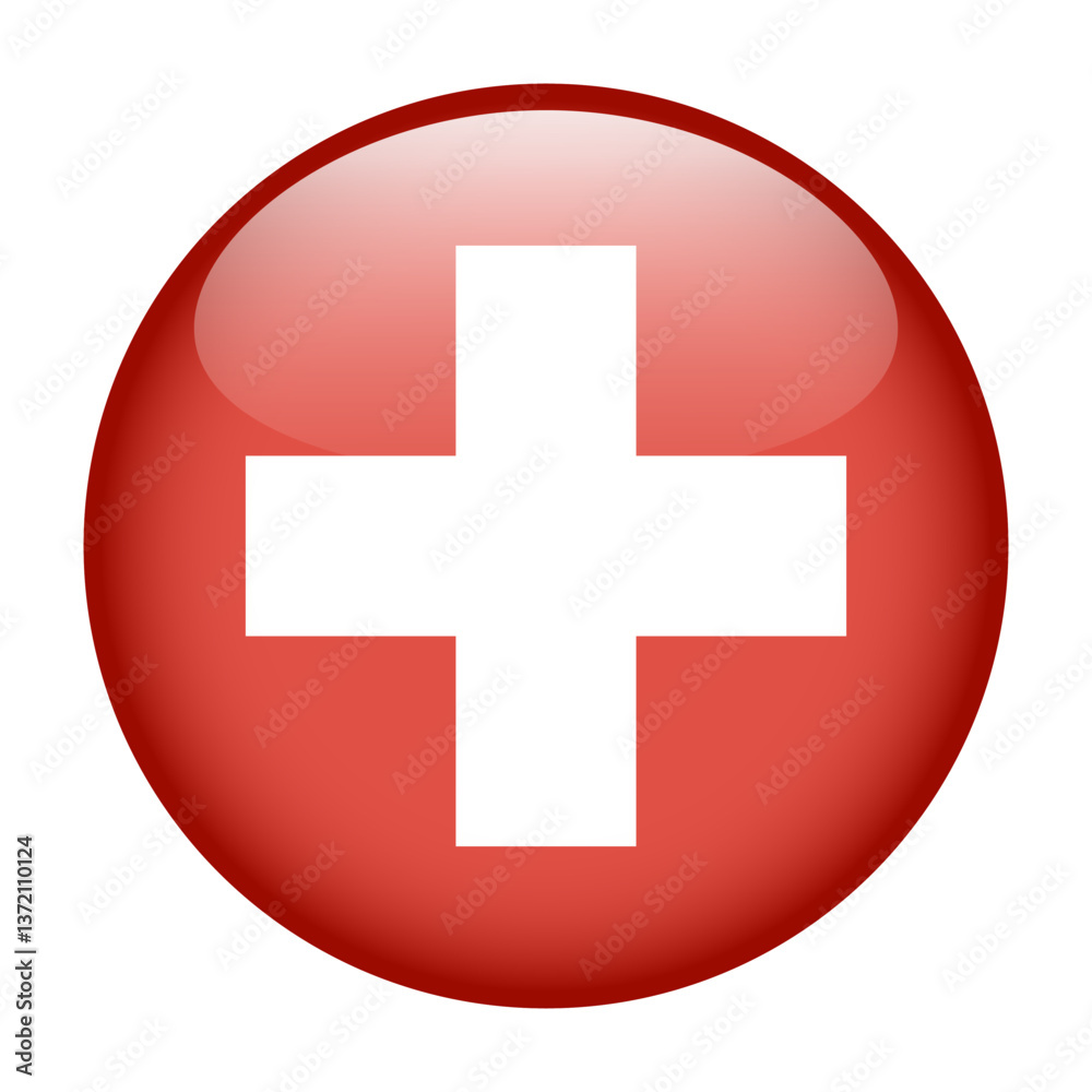 flag of Switzerland, button round glossy icon