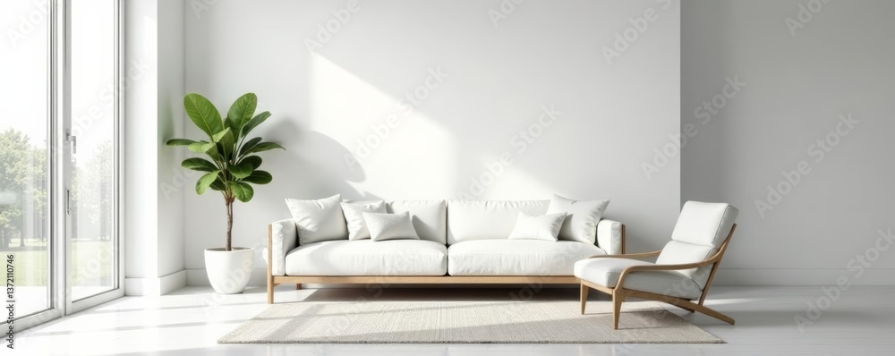 Minimalist home interior with empty white wall, geometric decor, design, clean, decor Minimalist home interior with empty white wall, geometric decor, design, clean, decor