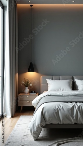 Wallpaper Mural Minimalist grey bedroom with clean lines and neutral palette, bed, contemporary, serene Torontodigital.ca