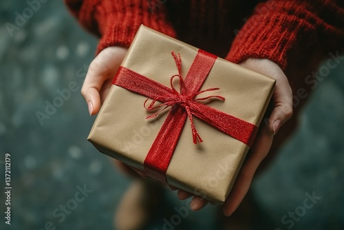 High Definition View of Person with Festive Wrapped Christmas Gift