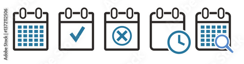 Calendar vector icons. Set of calendar symbols
Time management and Schedule icon for upcoming event, meeting, date searching , Calendar icons set. Calendar icon. Calendar vector icon. Deadline. Date.
