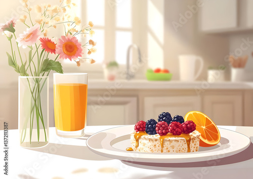 healthy breakfast with muesli and fruits and berries. Vector illustration 