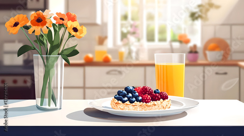 healthy breakfast with muesli and fruits and berries. Vector illustration 