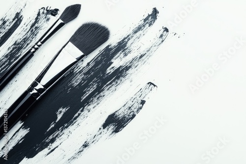 Pixel Perfect Picture of Top View Sharped Paint Brushes and Ink Copy Space