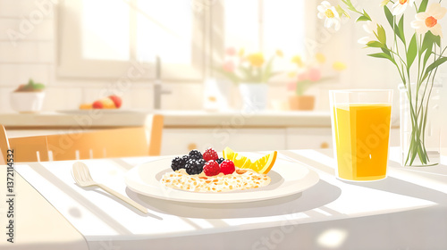 healthy breakfast with muesli and fruits and berries. Vector illustration 