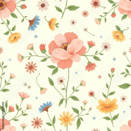 Wallpaper Mural seamless pattern featuring beautiful flowers in soft colors creates charming and vibrant atmosphere Torontodigital.ca