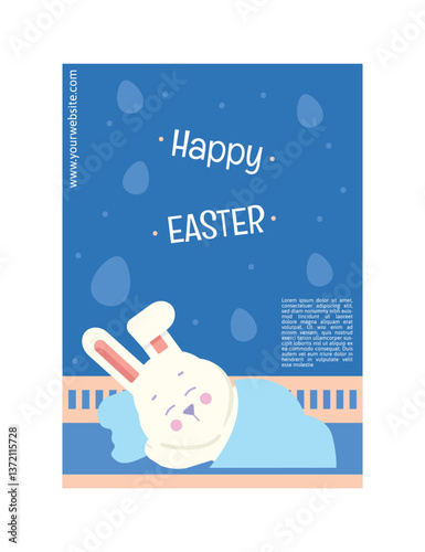 a happy easter poster set with cloud, sleeping rabbit, and night illustration