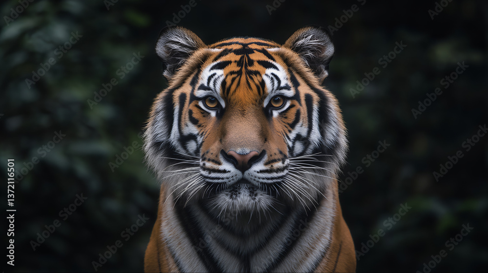 Fototapeta premium Wildlife conservation tiger. Portrait of a tiger in the zoo. Portrait of a Bengal, Siberia tiger. Tiger in the zoo, white tiger head