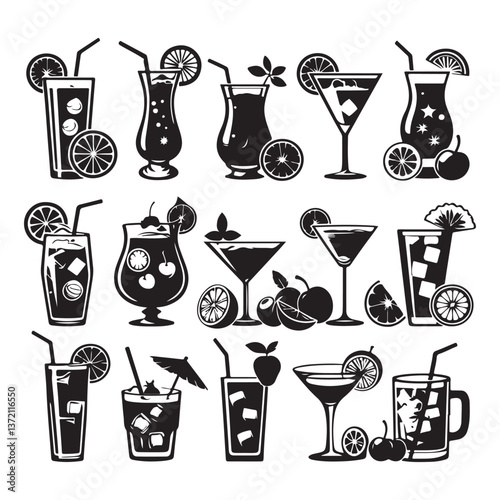 set of different drinks