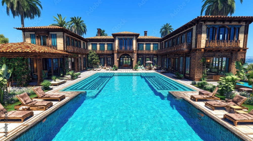 Fototapeta premium Luxury home with a big pool