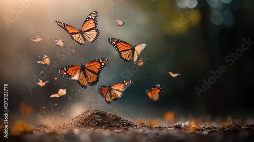 Monarch butterflies emerging from earth