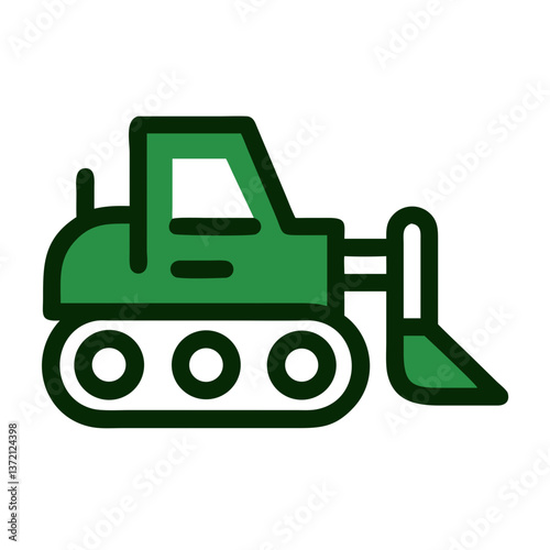Green bulldozer icon in flat style on white background