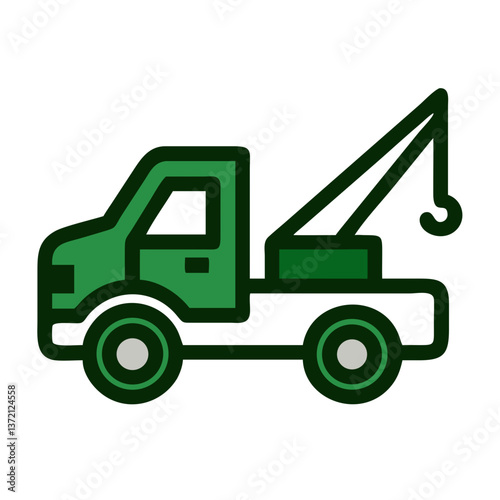 Green tow truck icon in flat outline style on white background