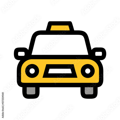 Bold yellow taxi icon with black outline in flat style