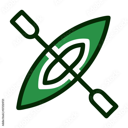 Green kayak icon with paddle in flat style