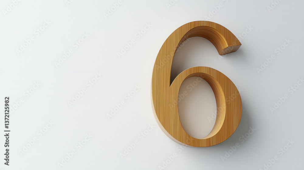 modern minimalist wooden number 6 icon on light background, showcasing simplicity and elegance modern minimalist wooden number 6 icon on light background, showcasing simplicity and elegance
