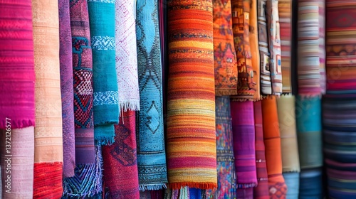 Fototapeta Naklejka Na Ścianę i Meble -  The vibrant souks of Marrakech, Morocco, filled with colorful textiles, lanterns, and spices