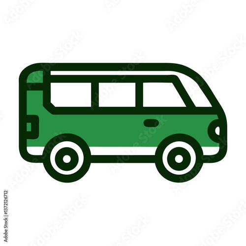 Green minivan icon in flat style on white background
