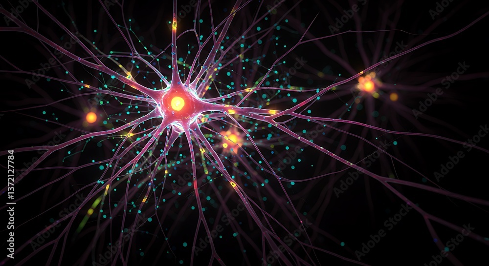 Obraz premium Human brain, neurons firing, neural extensions and cognitive learning plasticity