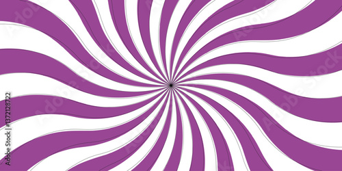 Twirl abstract background porple and white design. Radial spiral stripes backdrop  Funky ray elements, circle motifs twisted . Swirling radial pattern. Modern seamless retro vintage burst sunrise .