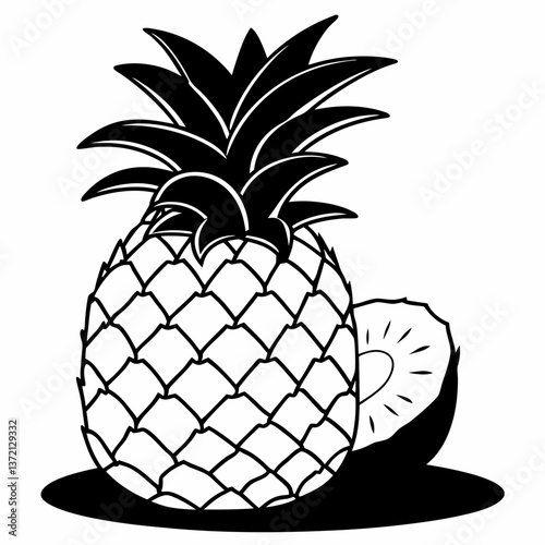 Pineapple fruit illustration in black and white style  