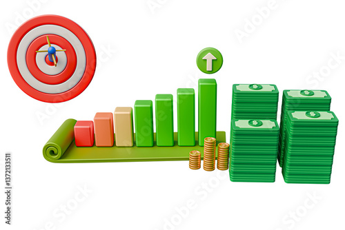 target goal company is suitable for marketing material in 3d form. 3d rendering and 3d illustration
