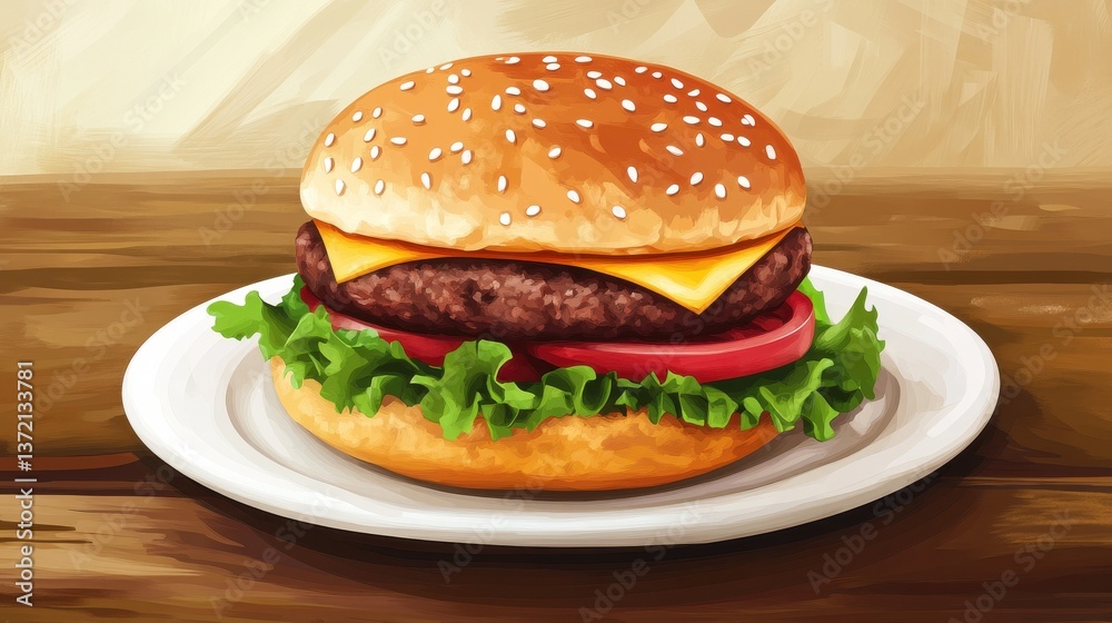 hamburger on a plate illustration hamburger on a plate illustration