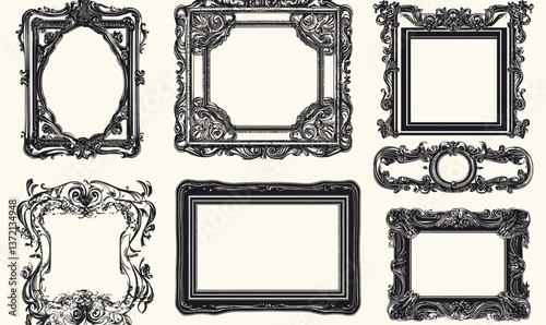 Vintage Ornate Decorative Frames Set for Weddings and Museums in Minimalist Style