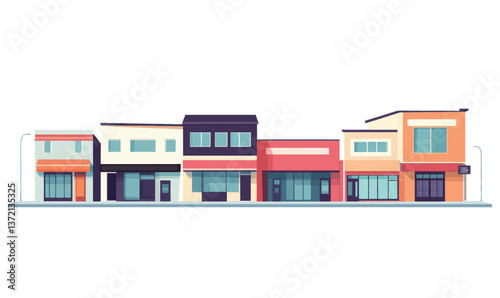 Minimalist Flat 3D Vector Illustration of Shop Buildings on Street for Architecture Design