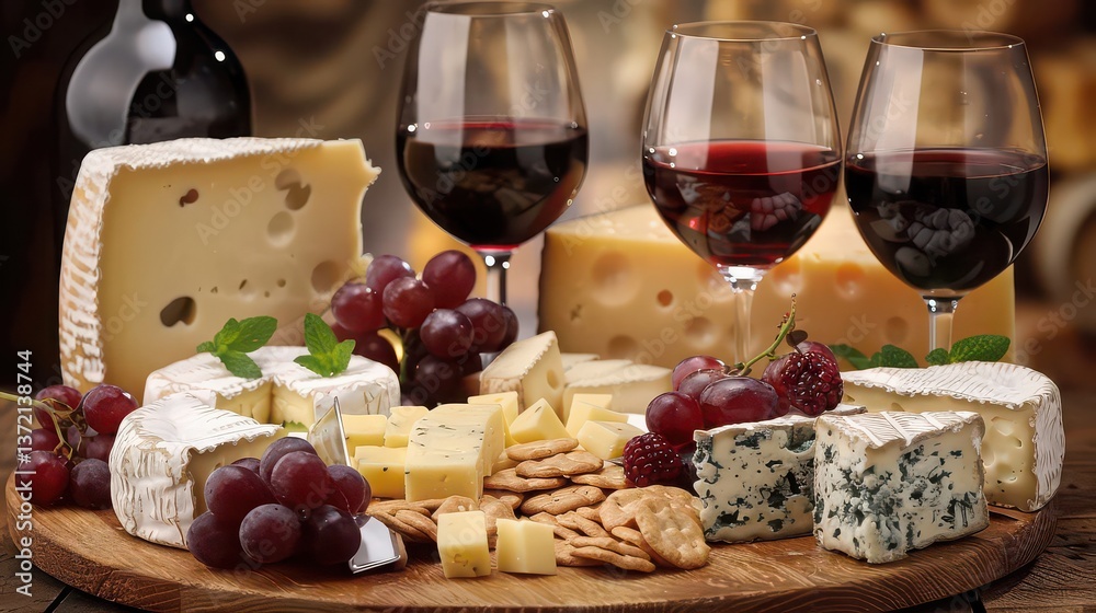 Gourmet cheese board with wine pairing. Gourmet cheese board with wine pairing.