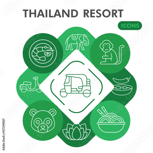 Thailand resort symbols collection or sketches. travel theme icons in line style signs for web and app. Vector graphics isolated on white background.