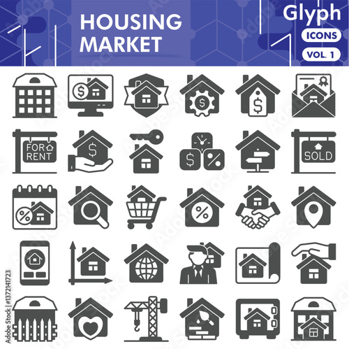 Housing market symbols collection or sketches. real estate theme icons in glyph style signs for web and app. Vector graphics isolated on white background.